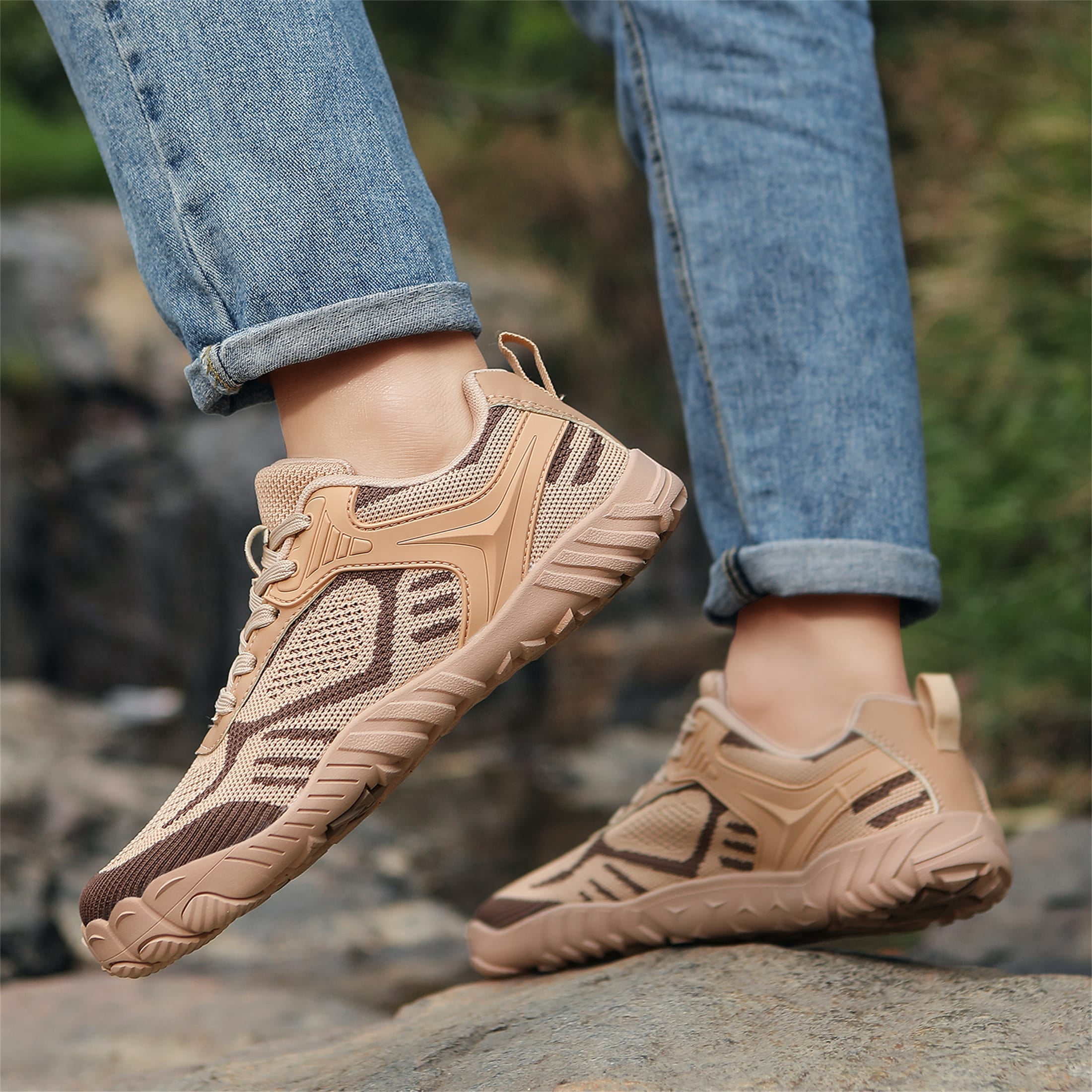 LASUDRAA Men Women Wide-Foot Barefoot Hiking Shoes, Lightweight Fly-Woven Trail Sneakers with Anti-Slip Sole for Walking & Fitness