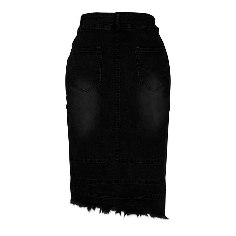 Two Piece Skirt Set Midi Denim Skirts for Women Irregular Hem