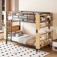thumbnail image 4 of Modern Metal Bunk Bed Twin Over Twin with Ladder & Guardrail|Storage|No Box Spring|Black, 4 of 20