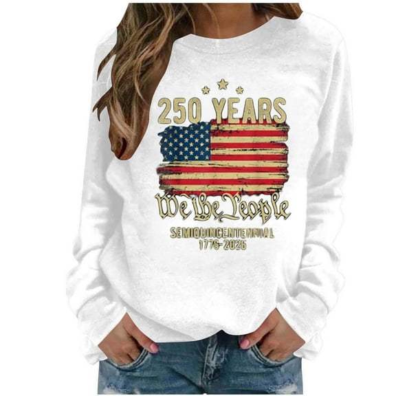 SBYOJLPB USA 250th Anniversary Long Sleeve T-Shirt 1776-2026 Patriotic Independence Day Shirt We the People Graphic Casual Top for Men Women White