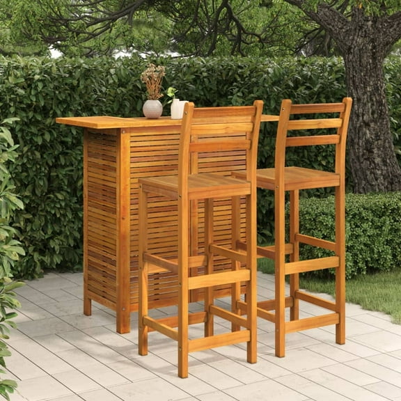 vidaXL 19.7 in Solid Wood Acacia Patio Bar Table with Table and Stool, Multicolor (3 Count)