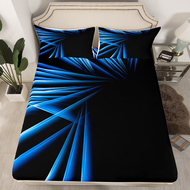 Erosebridal Futuristic Abstract Fitted Sheet Full, Gradient Geometric Bedding Set Full Size, Hippie Striped Decor(No Top Sheet)