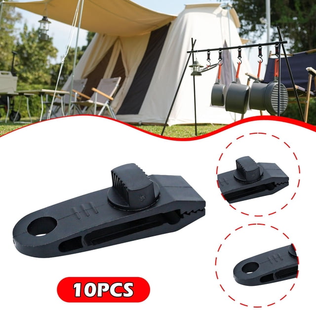 10 clips resistentes para lonas de tienda, abrazaderas para tiendas, resistentes al viento, multiusos, fijadores para toldos y cubiertas de camiones. Negro