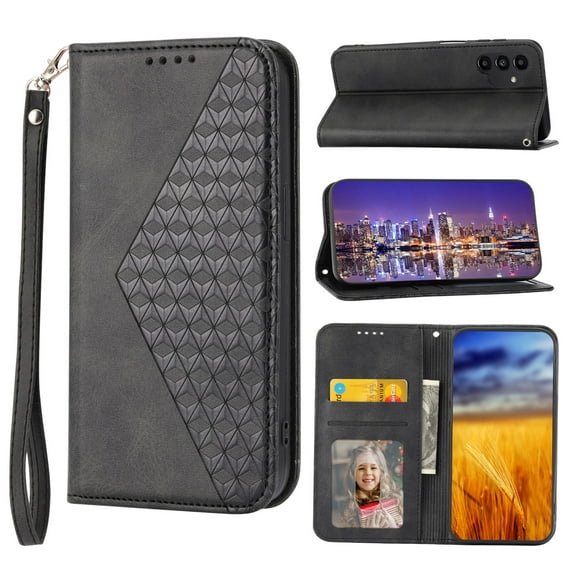 Case for Samsung Galaxy A13 5G, Magnetic Matte Premium PU Leather Stand Flip Cover with Card Slots and Wallet, Shockproof and Full Body Protection Compatible with Galaxy A13 5G - Black
