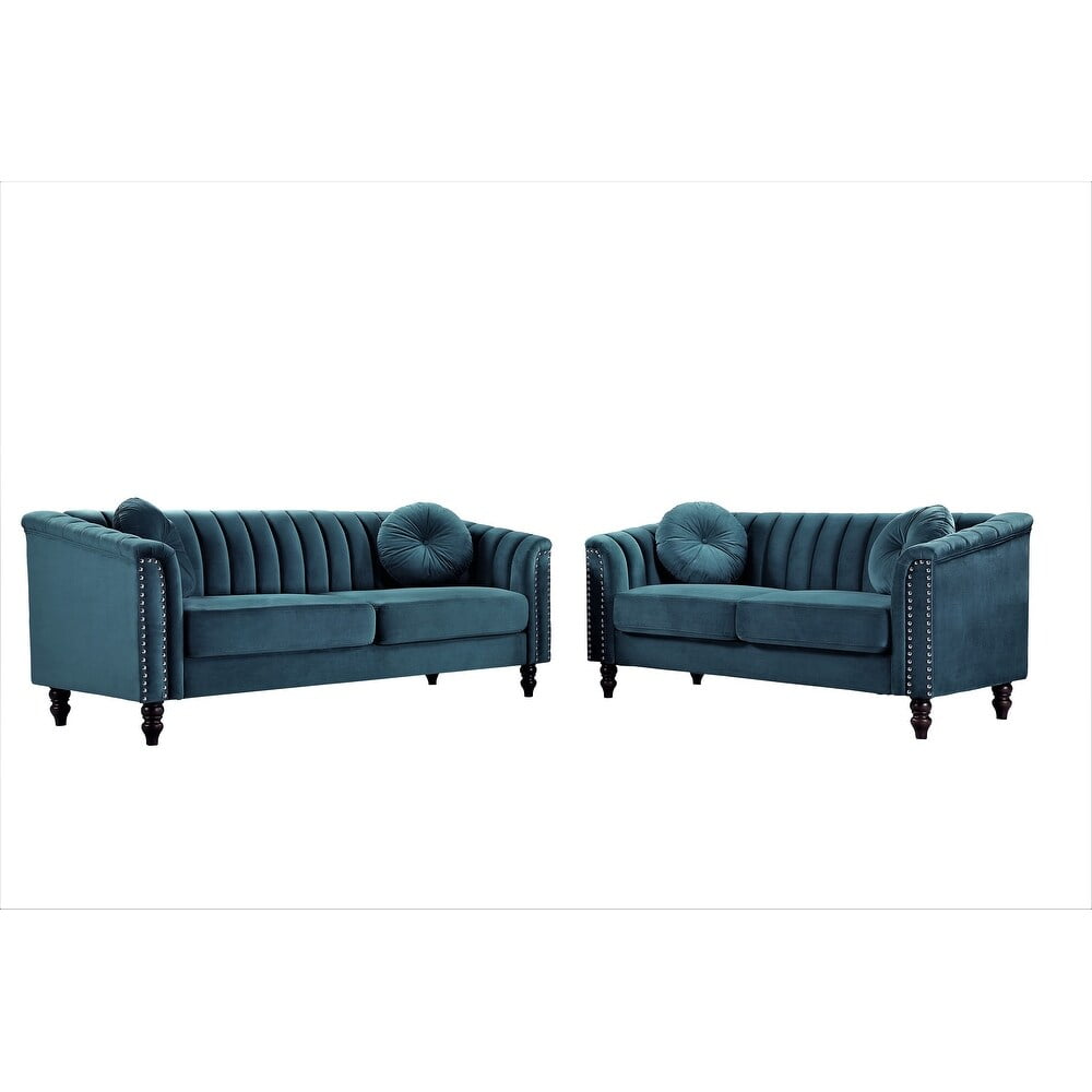 Uspridefurniture 2 Piece Mid Century Velvet Living Room Set Blue Green