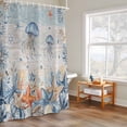 thumbnail image 6 of Oceans Marine Life Shower Curtains for Bathroom, Orange Blue Jellyfish Starfish Retro Wooden Washable Fabric Shower Curtain with Hooks Waterproof Bathroom Decor Sets, 72 x 84 Inches, 6 of 9