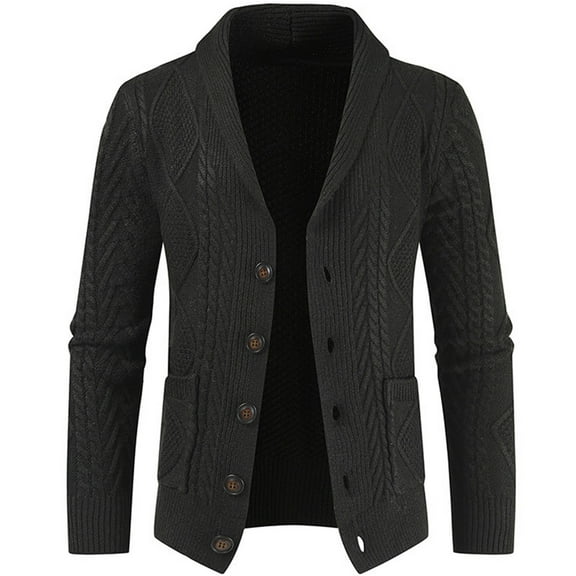 ZHOUCHANKIDS Men Shawl Collar Cardigan Sweater Cable Knit Button Down Sweaters Long Sleeve Casual Winter Outwear Black M