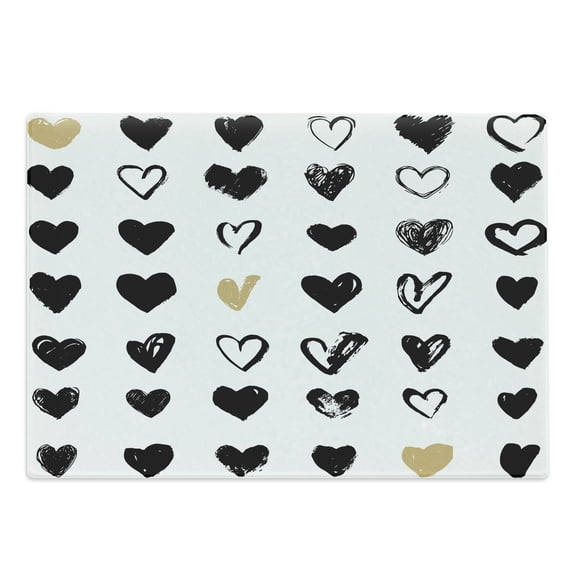Love Cutting Board, Small Heart Let Me Love You Hipster Liking Spouse Couples Design, Decorative Tempered Glass Cutting and Serving Board, Large Size, Tan Black White, by Ambesonne