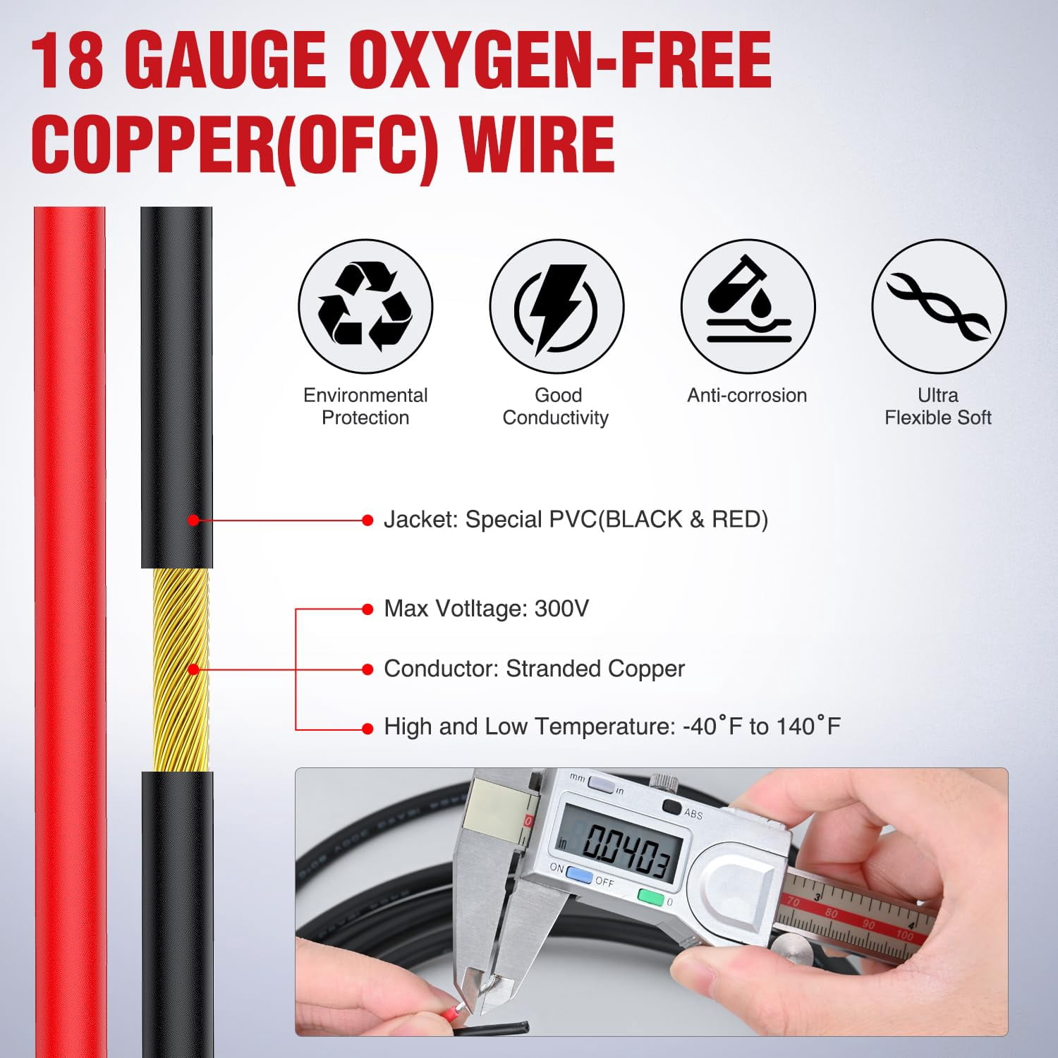 Nilight 50FT 18AWG Oxygen-Free Copper Wire Red Black Electrical Wires Stranded PVC Cord 2 Conductor Parallel 300V DC Flexible Extension Cords for LED Strips Lamps Lighting