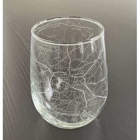 Stemless 17oz Wine Glass Urban City Map Durham North Carolina