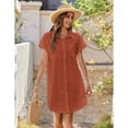 thumbnail image 4 of Women's Short Sleeve Shirt Dress – Collared Button Front Mini Dress with Dual Chest Pockets, 4 of 6