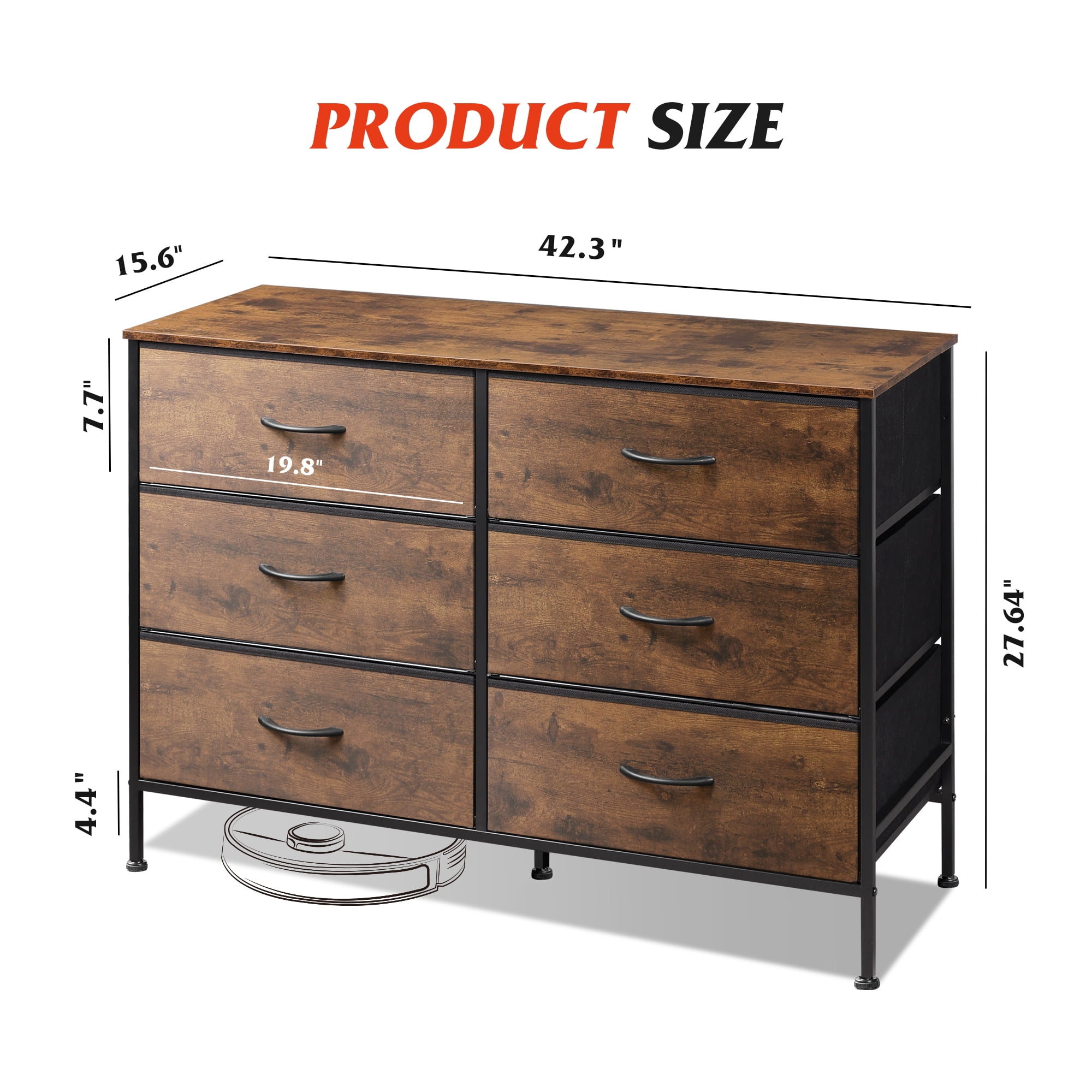 GALAXHERO 6-Drawer Fabric Dresser, 50-Inch TV Stand Wide Chest of Drawers for Bedroom, Closet, Living Room, Rustic Brown