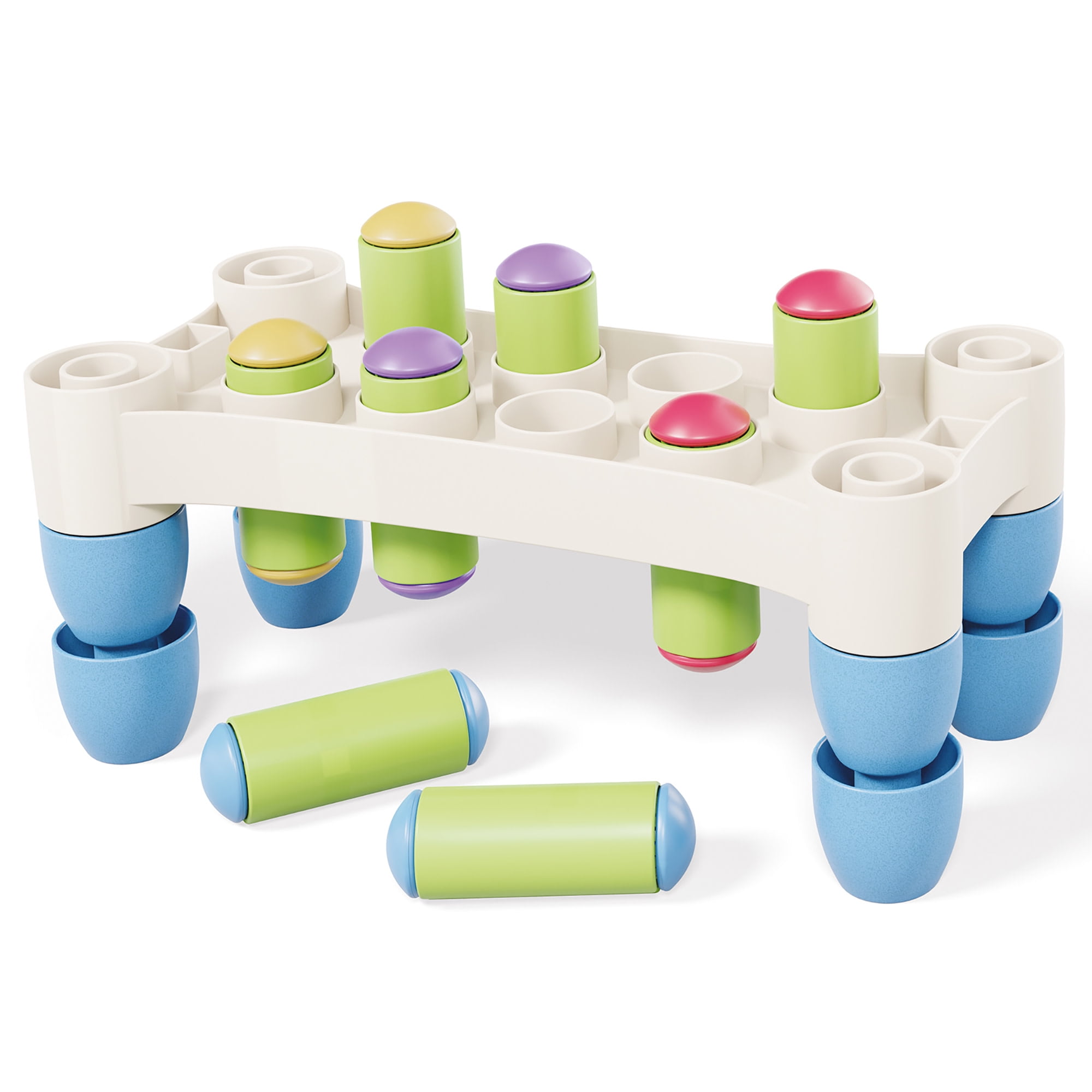 Quercetti: PlayEco+ Hammer Peggy - Classic Peg Pounding Bench Toy, Interactive & Colorful Board, Preschool Cause-Effect Play, Toddler & Kids 18mo+