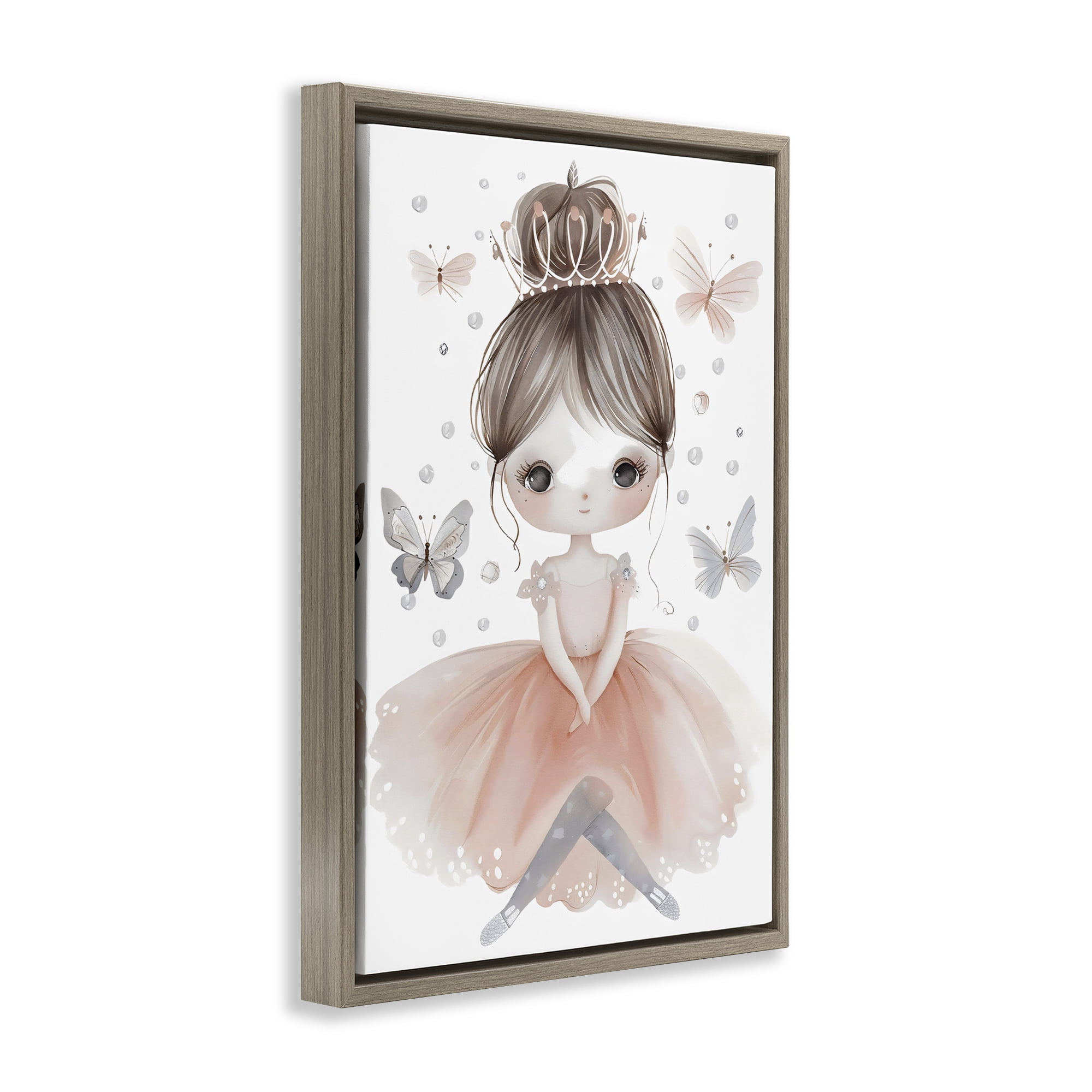 Stupell Industries Sweet Butterfly Fairytale Princess Brown Framed Floater Canvas Wall Art, design by Creative Studio