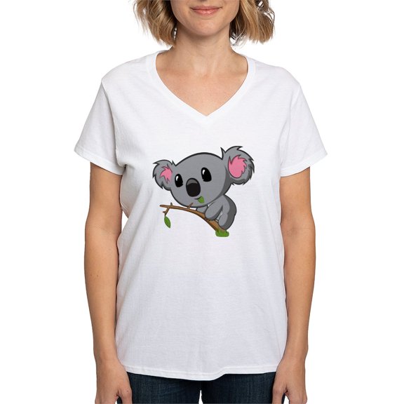 CafePress - Hungry Koala Women's V Neck T Shirt - Womens Cotton V-Neck T-shirt