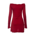 thumbnail image 5 of Sentmoon Cold Shoulder Cutout Dress Long Sleeve Off Shoulder Dresses for Women Ruffle Peplum Solid Color Short Dresses,Loose Flowy Trendy Women Clothing Red L, 5 of 6