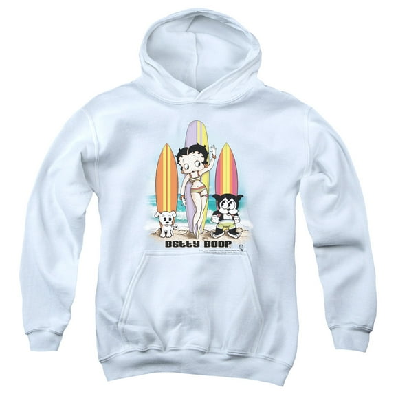 Betty Boop Surfers Youth Pullover Hoodie Sweatshirt White