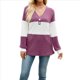 thumbnail image 3 of Camiseta Holgada con Botones y Cuello en V de Larga para Mujer, Otoño e Invierno 2025, con Contraste de Color Rojo Púrpura S, 3 of 10