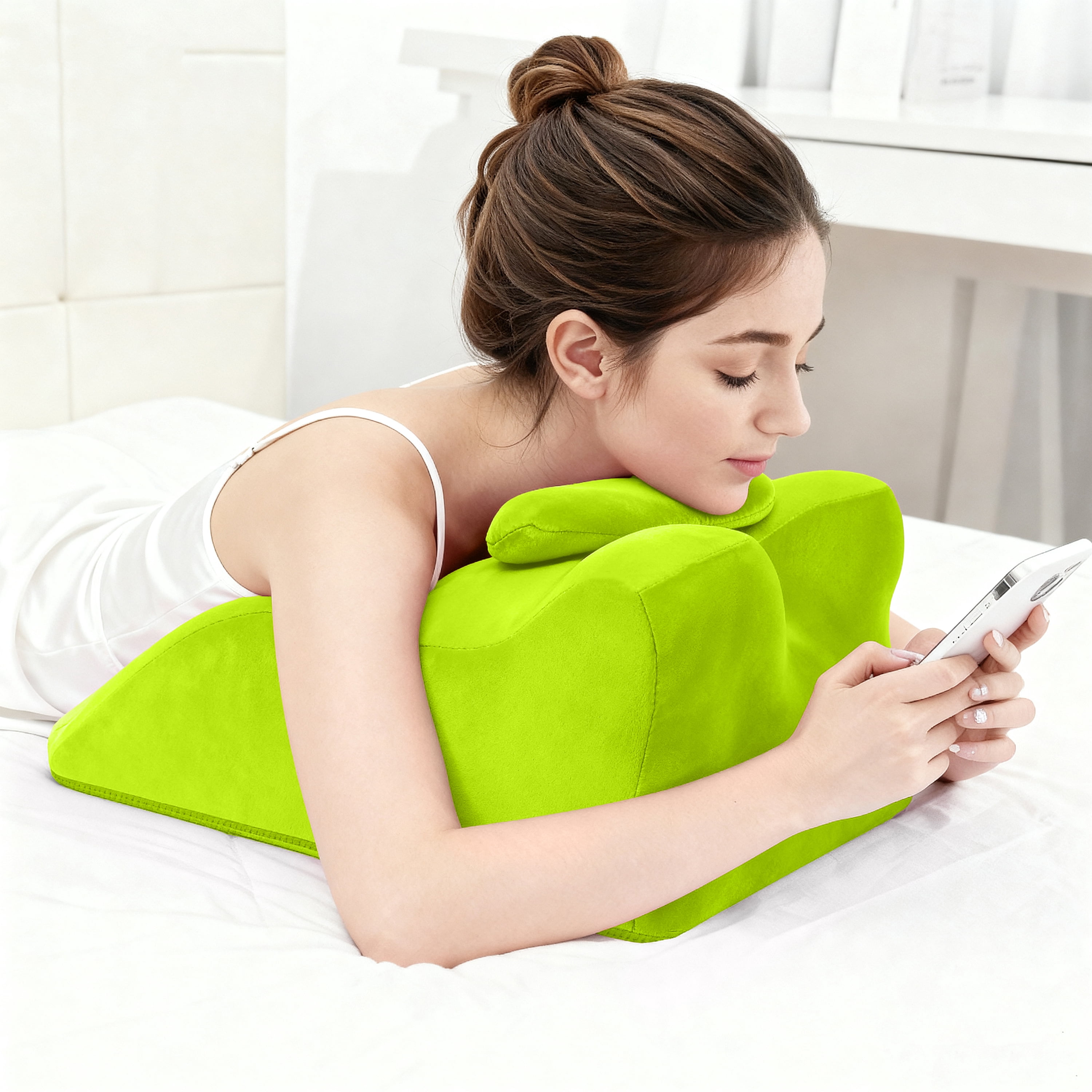 Muumblus Memory Foam Ergonomic Support Bed Pillow, Multi-Functional Wedge Pillow for Leg Elevation, Back & Lumbar Support, and Prone Reading with Removable Cover, Green