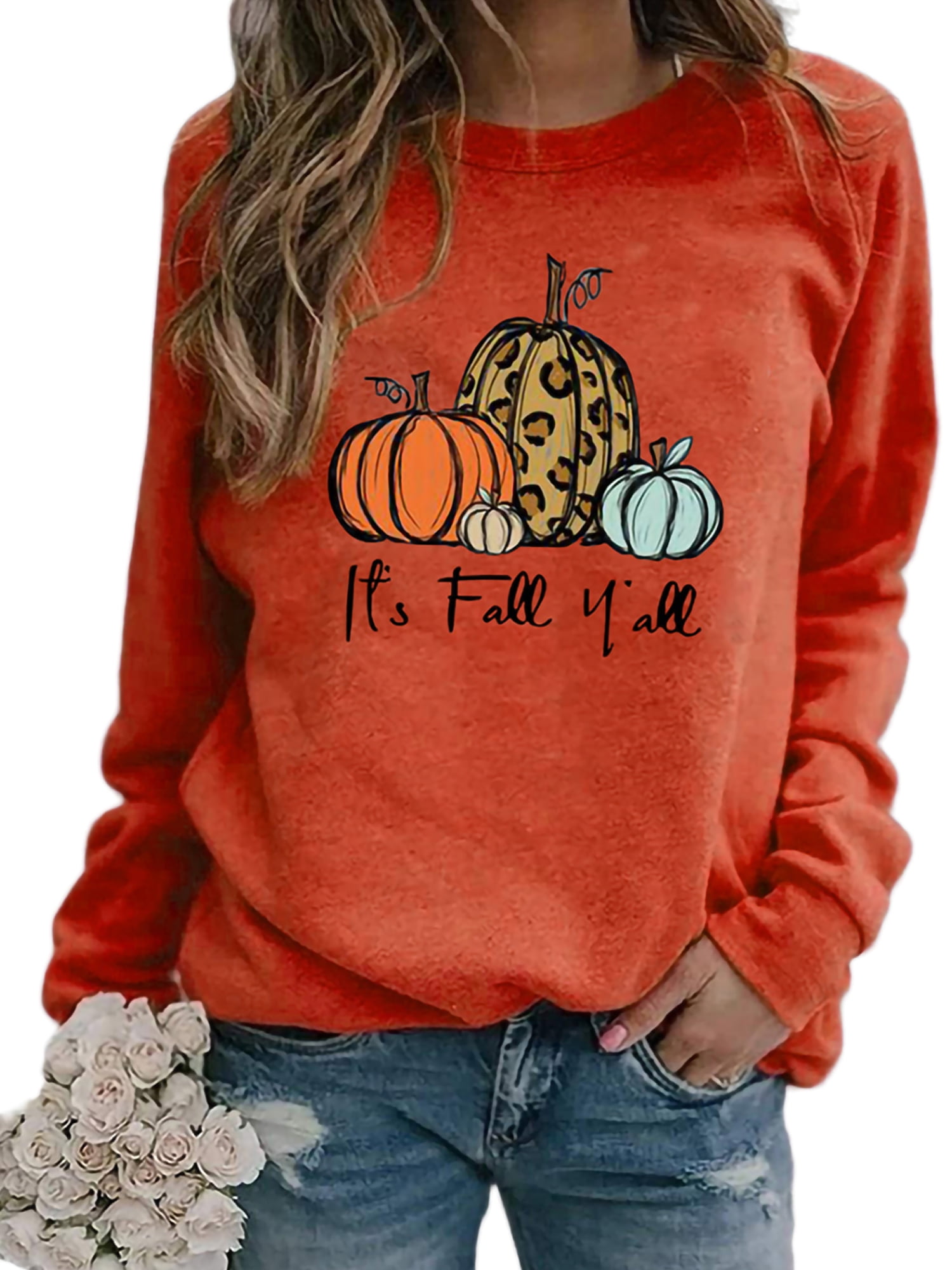 Avamo Pumpkin Graphic Sweatshirt for Womens Halloween Crew Neck Long ...
