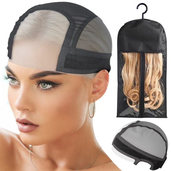 GROBRO7 2PCS Hairband Mesh Cap Lace Velvet Wig Grip Cap to Hold Wig in Place Black