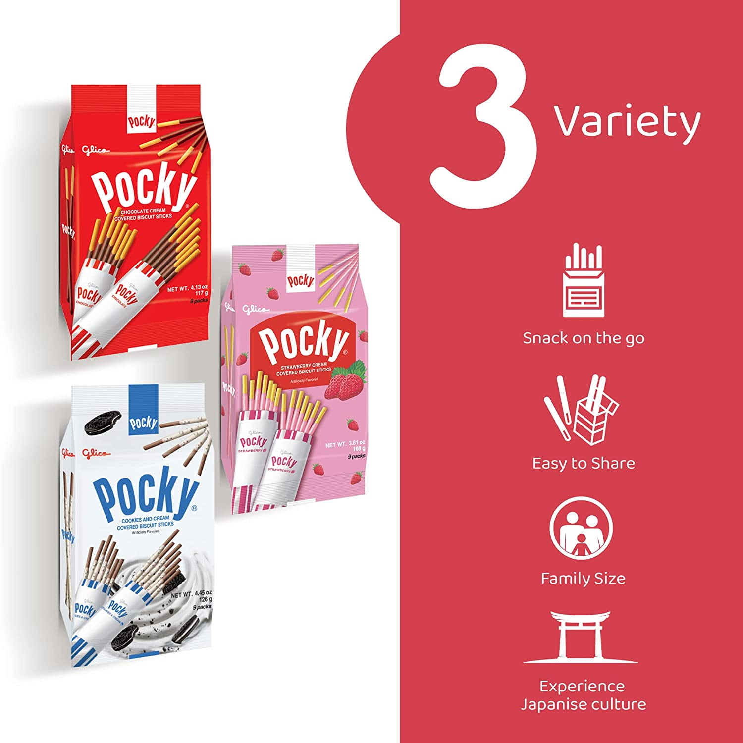  Pocky Biscuit Stick 6 Flavor Variety Pack (Pack of 12