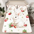 thumbnail image 1 of Erosebridal White Rabbit Fitted Sheet Set Queen, Cute Bunnies Fitted Sheet Queen, Fresh Strawberry Decor, 1 of 6