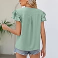thumbnail image 4 of Top de manga con volantes en capas para mujer, blusa informal con cuello en V, Color liso, elegante, de verano, verde, XL, 4 of 6