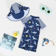 thumbnail image 4 of Povozer Boys Swimsuit Toddler Rash Guard Short Sleeve Swimwear with Sun Hat Set(Blue,2-3Y), 4 of 6