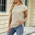 thumbnail image 2 of OSOLU Solid Color Women Fashion Casual Tops Crew Neck T-Shirt Tee Summer Short Sleeve Casual T-Shirt Tee Tops Stylish Dailywear, 2 of 4