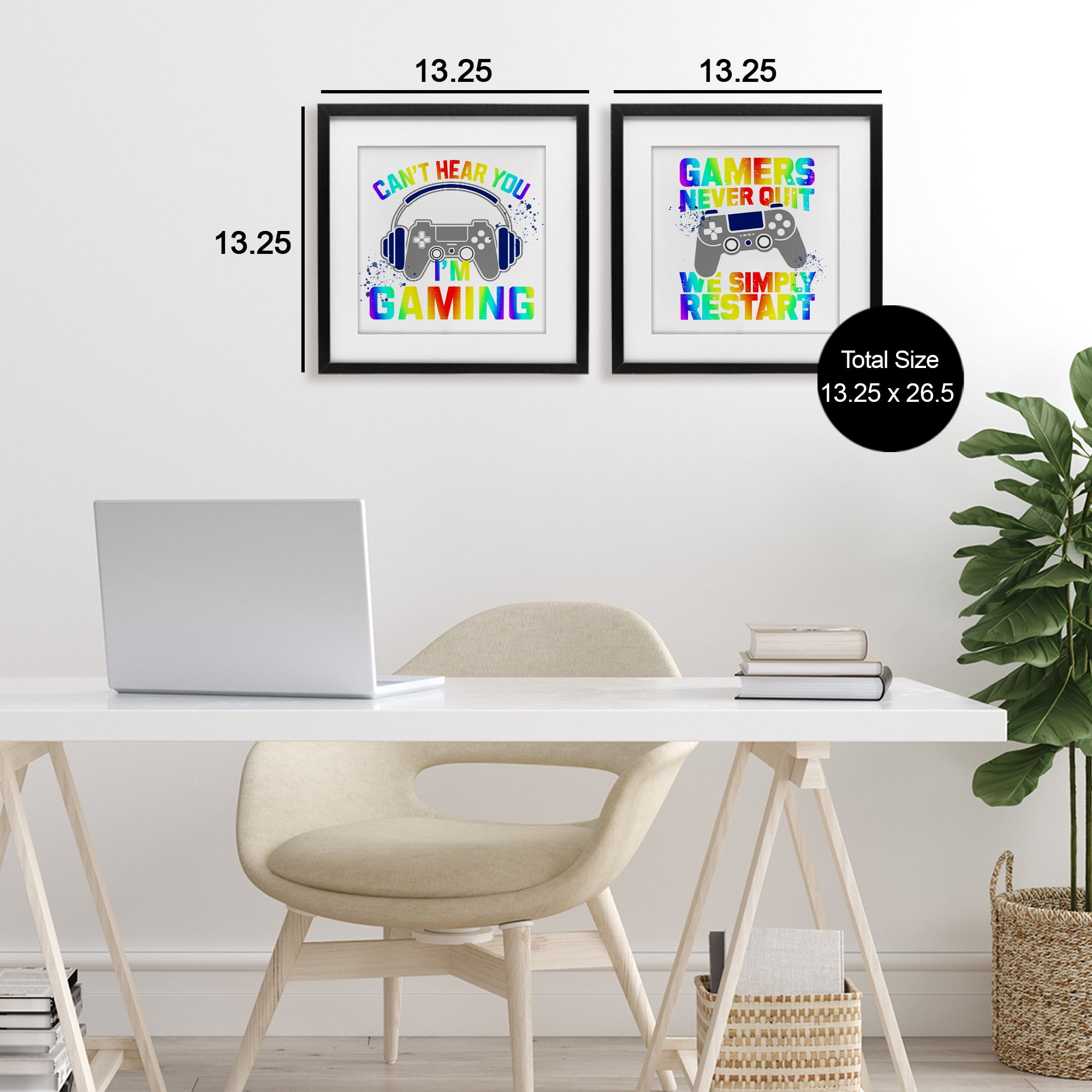 Rainbow Retro Gaming Phrases 2 Piece Black Framed Print Under Glass Set, design by Kim Allen