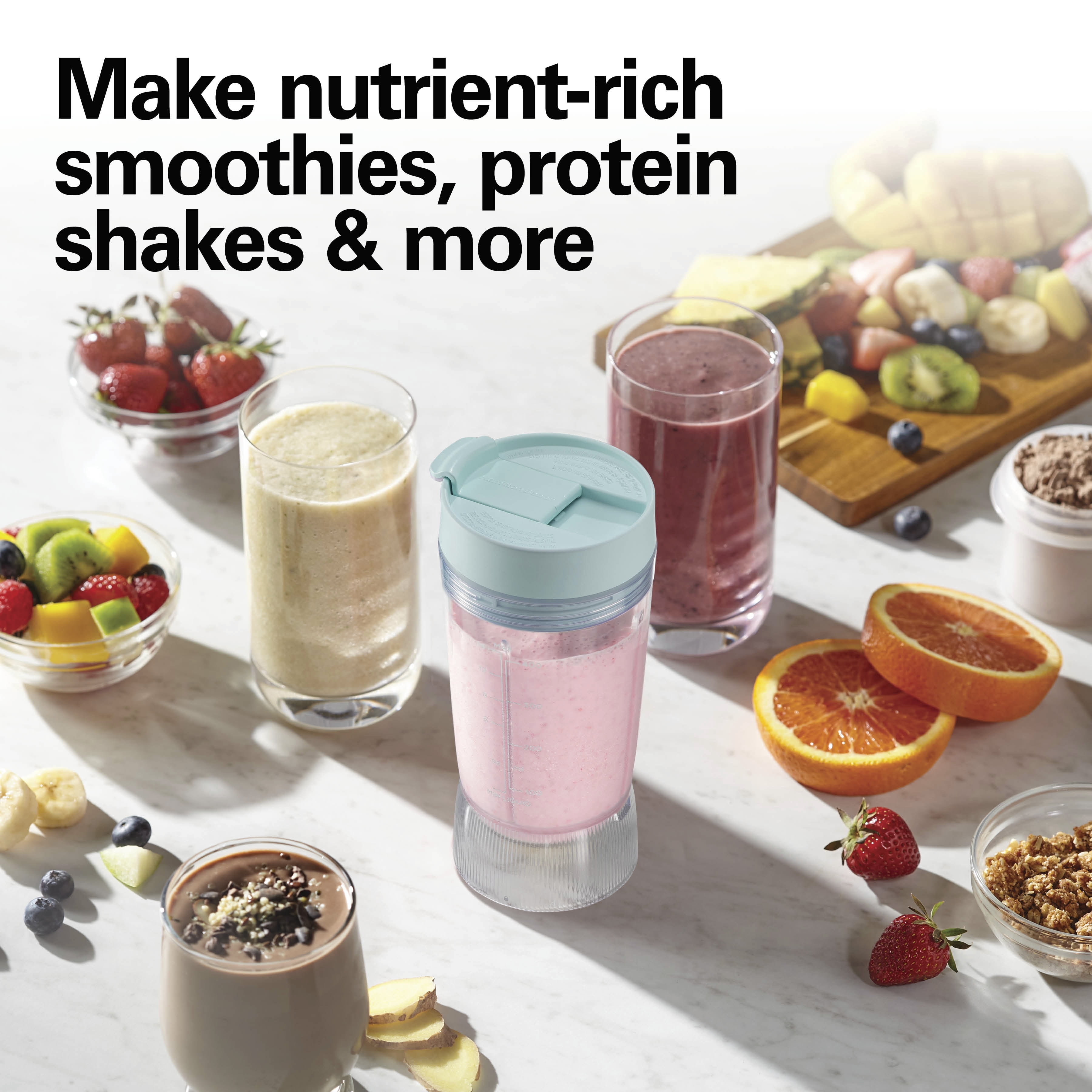 Hamilton Beach Personal Blender, 14 oz BPA-Free Jar 300 W Portable Blender for Shakes and Smoothies with Leakproof Lid, Ice Blue