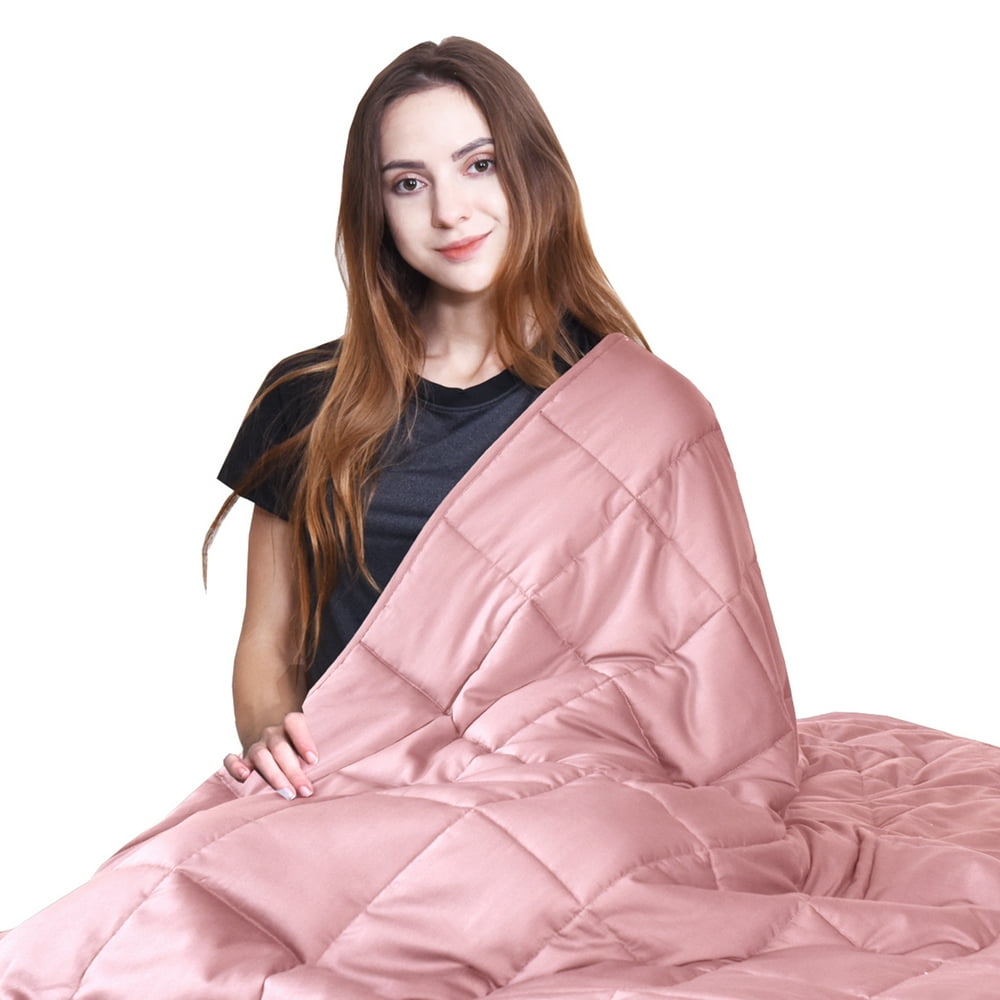 Gymax 7-20 lbs Cooling Weighted Blanket Luxury Cooler Version Pink