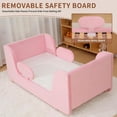 thumbnail image 6 of Mophoto Warm Pink Upholstered Toddler Bed with Padded Headboard Frame with Removable Guard Rails Kids Toddler Floor Standard Crib Size Bed for Girls and Boys(Mattress Not Included), 6 of 6