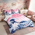 thumbnail image 2 of Manfei Ukiyo-e Crane Twin Bedding Sets for Girls Women, Fuji Moon Wave Bedding Comforter Set, Pink Blue White, Polka Dots Reversible 7pcs, 2 of 6