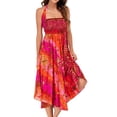 thumbnail image 4 of Lu's Chic Women's Long Boho Skirts Bohemian Hippie Skirts Summer Travel Beach Flowy Gypsy Maxi Long Skirts Pleated Halter Midi Dresses Smocked Elastic High Waist Tie Dye Bright Red Small-X-Large, 4 of 5