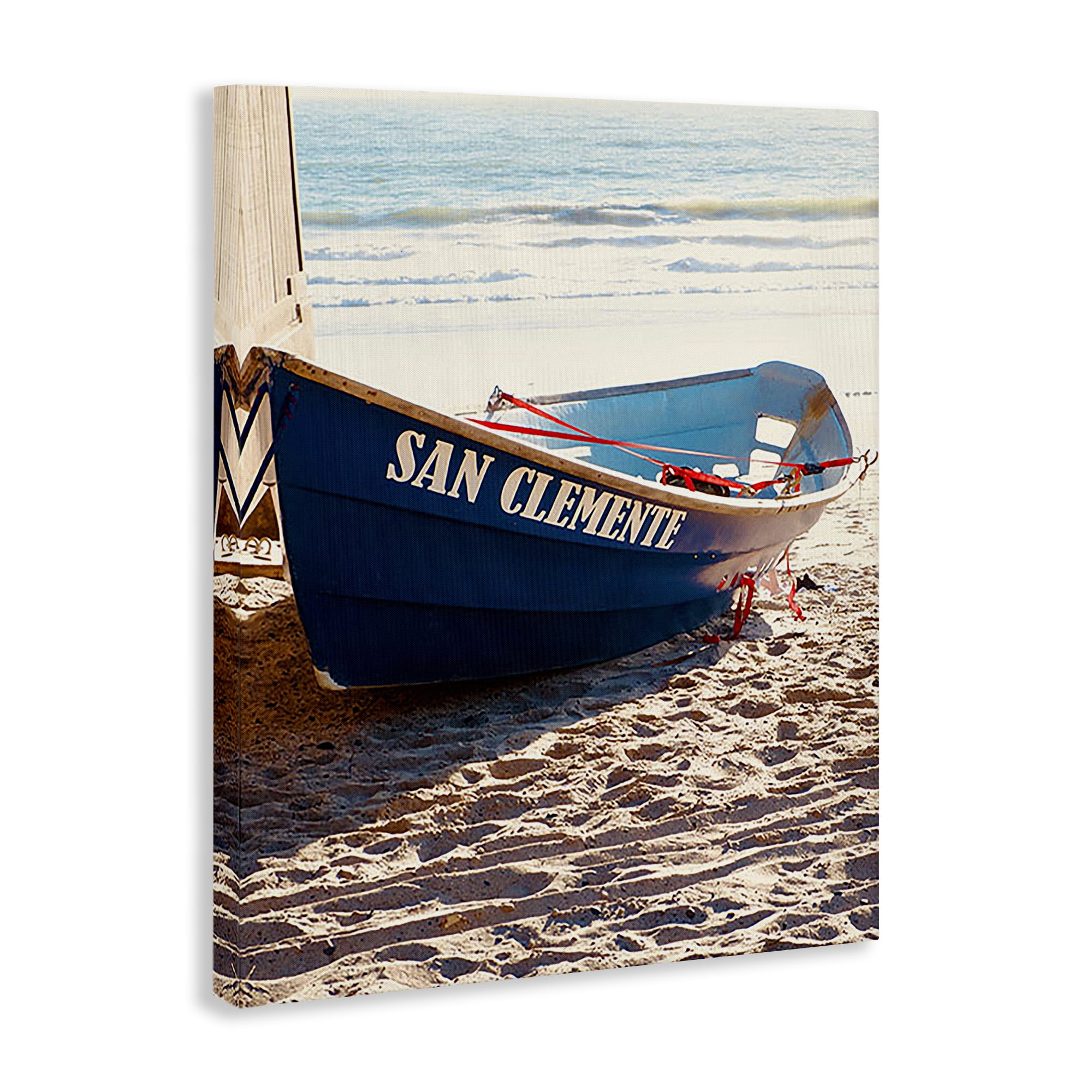 Stupell Industries Blue Boat on Sand Transportation Photography Wrapped Canvas Art Print Wall Art, 24 x 30