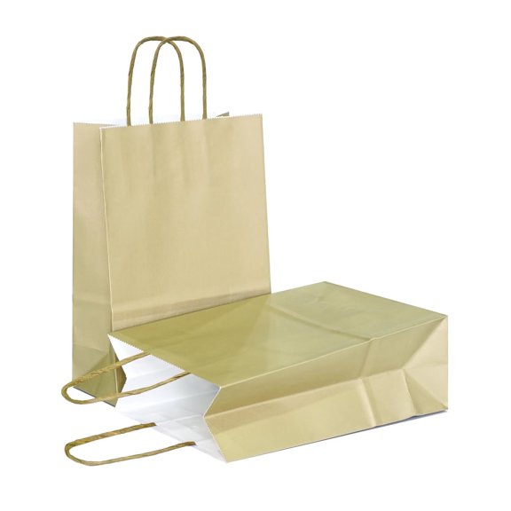 AZOWA Gift Bags Small Kraft Paper Bags with Handles (6.3 x 3.1 x 8.7 in, Matte Gold, 25 Pcs)