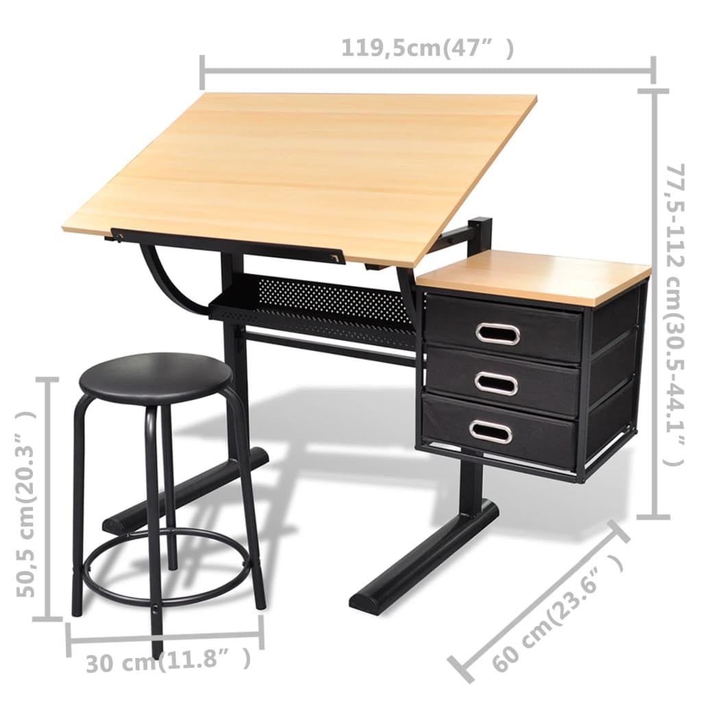 Kepooman Home Office Adjustable Tiltable Tabletop Desk with Stool & 3 Drawers for Reading Writing, Brown Kepooman Home Office Adjustable Tiltable Tabletop Desk with Stool & 3 Drawers for Reading Writing, Brown