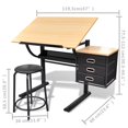 thumbnail image 3 of Trois Tiroirs Table à Dessin Inclinable avec Tabouret, 3 of 3