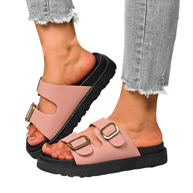 Sandales à Plateforme à Enfiler Léopard pour Femmes 2025 Mode Décontractée à Boucle Confort Pieds Larges Plates de Plage