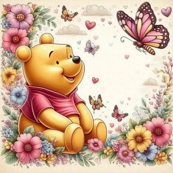 5D DIY Round Diamond Full Diamond Cute Cartoon Animal Winnie The Pooh Diamond Art Painting Kit Embroidery Mosaic Art Picture Room Home Living Room Decoration Holiday Gift