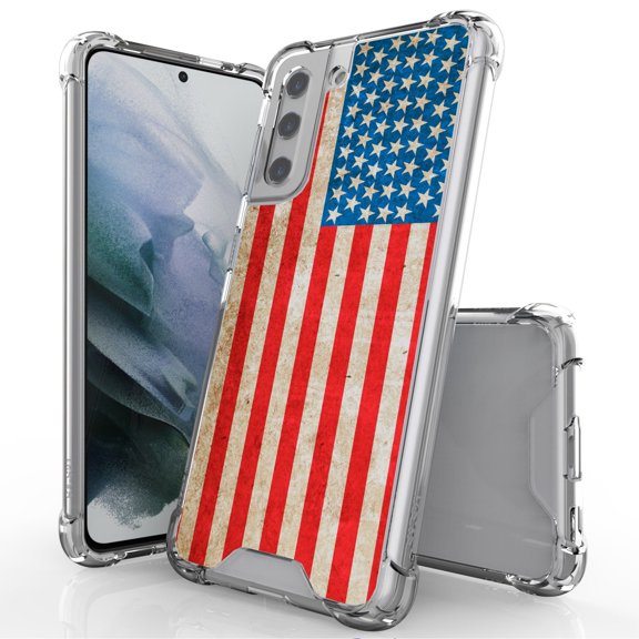 ANJ  Hybrid Slim Hard Back Cover Case Flexible Bumper for Samsung Galaxy S21 - American Flag