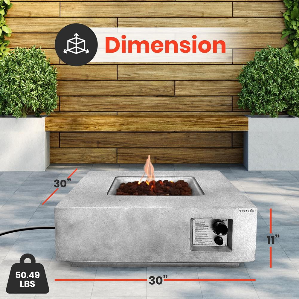 SereneLife Propane Gas Fire Pit Table - 40,000 BTU Square Outdoor Firepit with Cover, Lava Rock, and Adjustable Flame Height