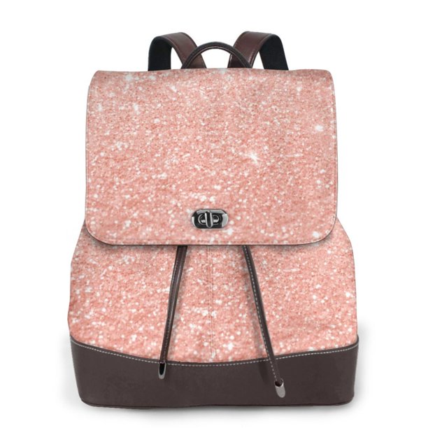 Easygdp Rose Gold Glitter Mochila de Cuero para Mujeres, Bolso de Hombro, Bolsos de Mano de Moda para Trabajo y Viajes