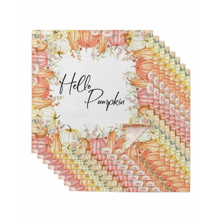 

Cloth Napkins Washable Thanksgiving Hello Pumpkin Eucalyptus Leaves Autumn Flowers White Background Dinner Napkins Soft Absorbent Fabric Table Napkins for Weddings Parties 8 Pack 20x20 Inch