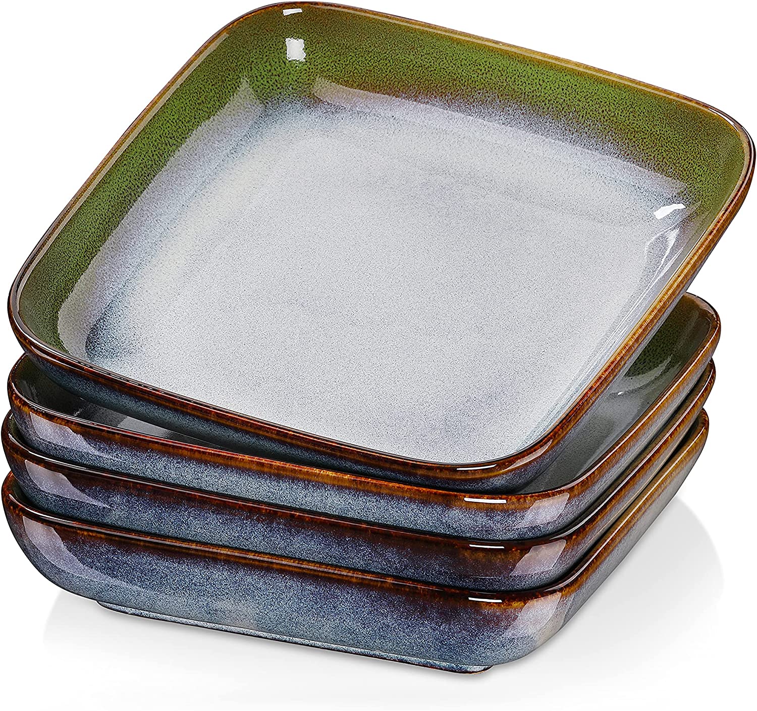 Vancasso Stoneware Dinnerware Sets, 16 Piece Square GreenBlue Soup