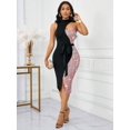 thumbnail image 5 of Pink Womens Color Block Sequin Hollow Slit Midi Dress With Belted Waist, 5 of 7