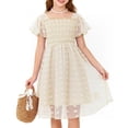 thumbnail image 2 of Aridak Girls Chiffon Dress Flutter Ruffle Short Sleeve Kids Square Neck Frocks Beige 6-13Y, 2 of 7