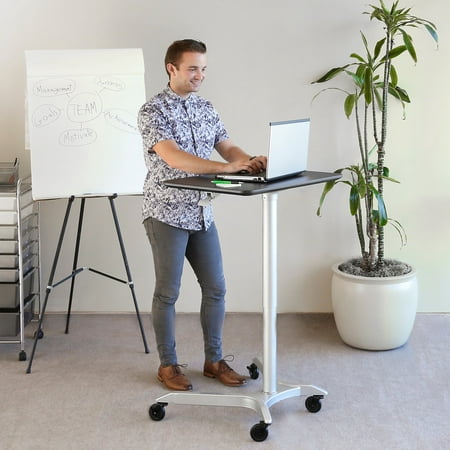 AIRLIFT XL Pneumatic Sit-Stand Mobile Desk Cart, Height-Adjustable from 27.1 to 41.9, White by Seville Classics